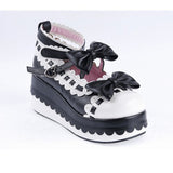 Black & White Romantic PU Round Toe Ankle Straps Bow Decoration Platform Lolita Shoes - Product - 7