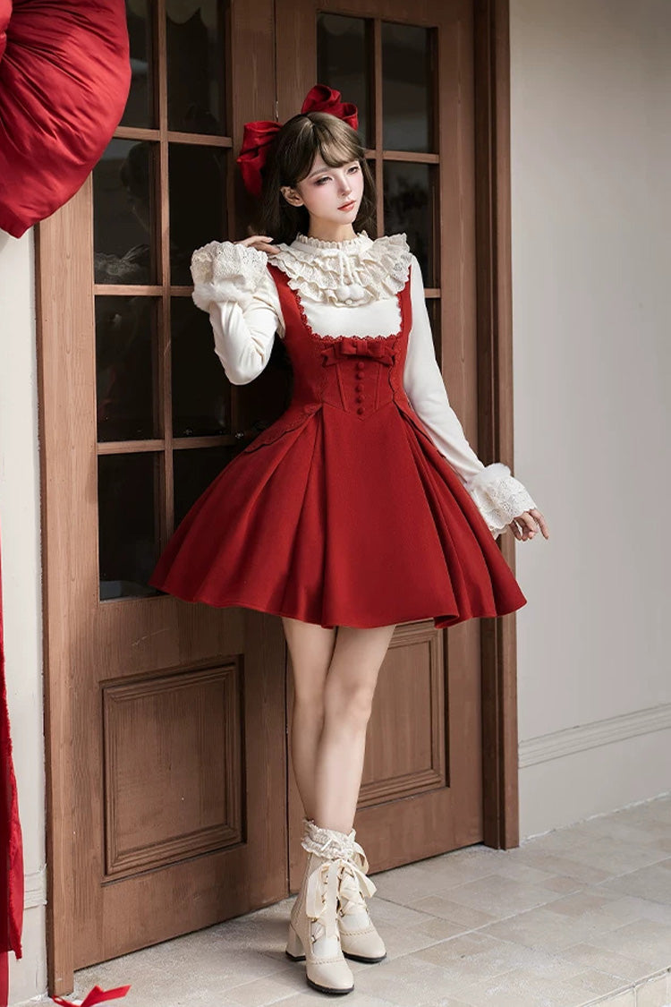 Red [Letters and Poems · Velvet Rose] Sleeveless Embroidered Bow Fishbone Classic Elegant Lolita Bandeau Dress 2 Versions - Product - 18