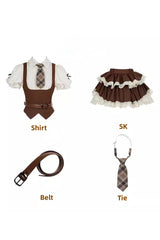 Brown Coco Love Letter Double-Layered Ruffle Lace Sweet College Style Lolita Skirt Set - Product - 3