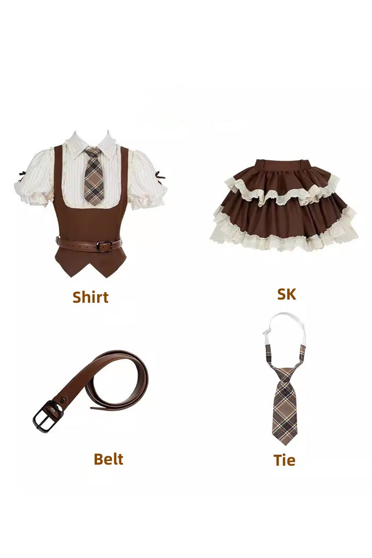 Brown Coco Love Letter Double-Layered Ruffle Lace Sweet College Style Lolita Skirt Set - Product - 3