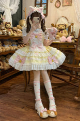 Yellow [Meowling Sweet Maid] Sleeveless Multi-Layered Ruffle Bowknot Lace Sweet Princess Lolita Jsk Dress - Product - 8