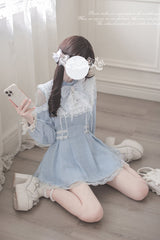 Aqua [Angel Heartbeat] Long Sleeves Bowknot Lace Sweet Jirai Kei Japanese Dress - Product - 9