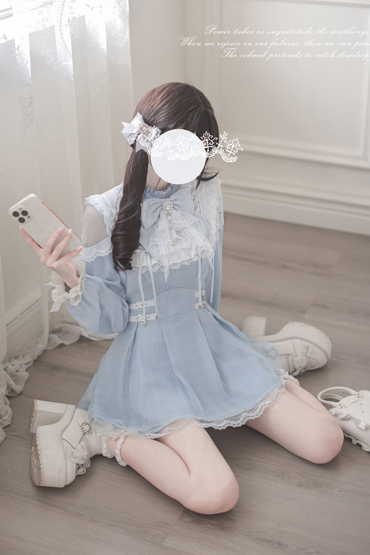 Aqua [Angel Heartbeat] Long Sleeves Bowknot Lace Sweet Jirai Kei Japanese Dress - Product - 9
