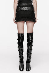 Black Ruffle Mesh Women's Gothic Skirt with Belts - Product - 3