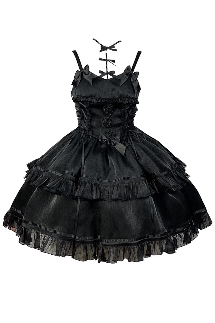 Black Angels Come Detached Hime Sleeves Ruffle Gothic Lolita Jsk Tiered Dress - Product - 2