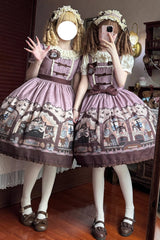 Pink/Purple Bear Print Bowknot Classic Lolita JSK Dress - Product - 4