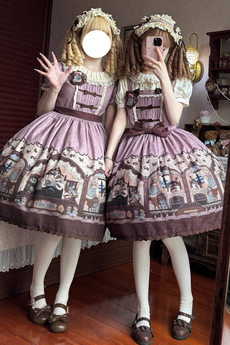 Pink/Purple Bear Print Bowknot Classic Lolita JSK Dress - Product - 4