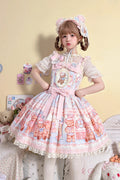 Bear Anniversary Celebration Sleeveless Printed Ruffled Bow Sweet Strap (Dress Only) front view