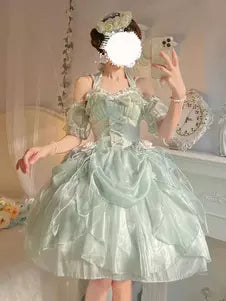 Ruffle Bow Fairy Gothic Hime Lolita JSK with Oversleeves – 5 Colors detail view 6