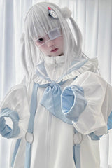 White/Blue Letter from an Angel Long Sleeves Print Jirai Kei Handsome Coat - Product - 6