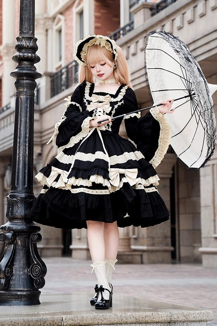 Black Chapter Seventh Night Short Sleeves Multi-layer Ruffle Bowknot Sweet Lolita Dress - Product - 2