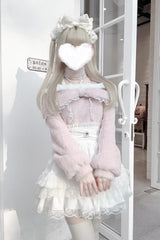 Jirai Kei Off Shoulder Long Sleeves Lace Sweet Japanese Fleece-Lined Top 3 Colors - Product - 5