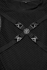 Black Round Collar Sleeveless Stitching Mesh Buckle Men's Punk Vest - Product - 5