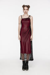 Red Off Shoulder Spliced Slim Mesh Strappy Eyelet Women's Gothic Jsk Dress - Product - 4