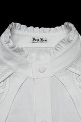 White Stand Collar Long Lantern Sleeves Floral Jacquard Men's Gothic Blouse - Product - 6