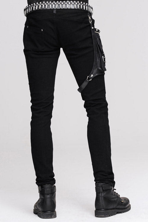 Black Punk Fitted With Leg Bag Straight Mens Pants - Product - 4