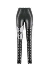 Black Cross Lace-Up PU Sheer Mesh Women's Gothic Punk Pants - Product - 3