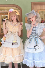 Light Blue Short Sleeves Big Eared Dog Print Ruffle Bowknot Alice Sweet Lolita Dress - Product - 4