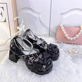 Gothic Cross Straps Bowknot Lolita High Heels 4 Colors - Black - 2