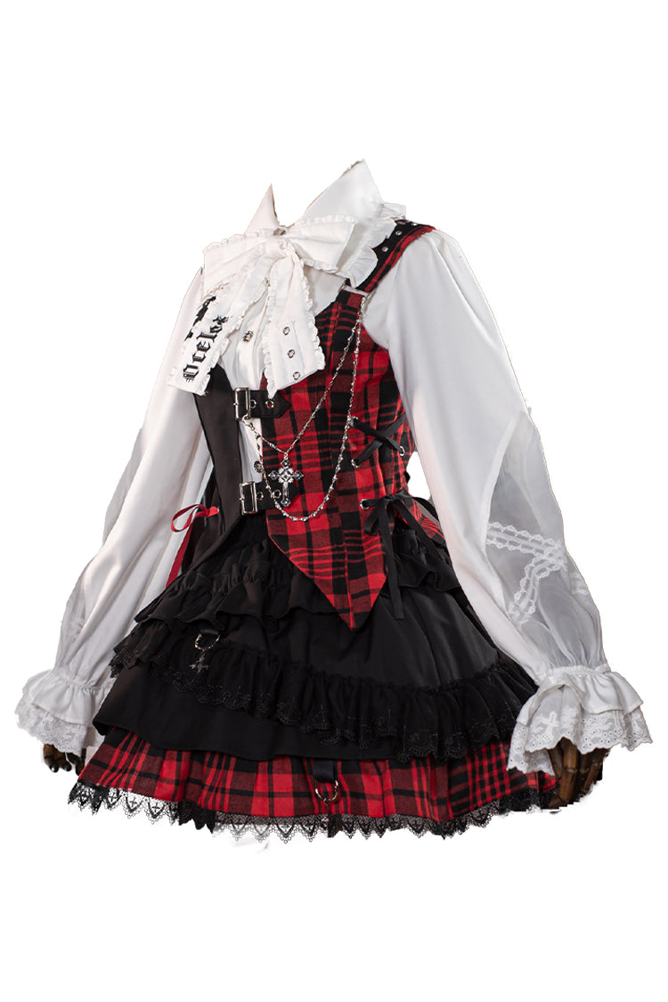 Subculture Plaid Print Ruffle Princess Lolita Skirt Set 2 Colors - Product - 3