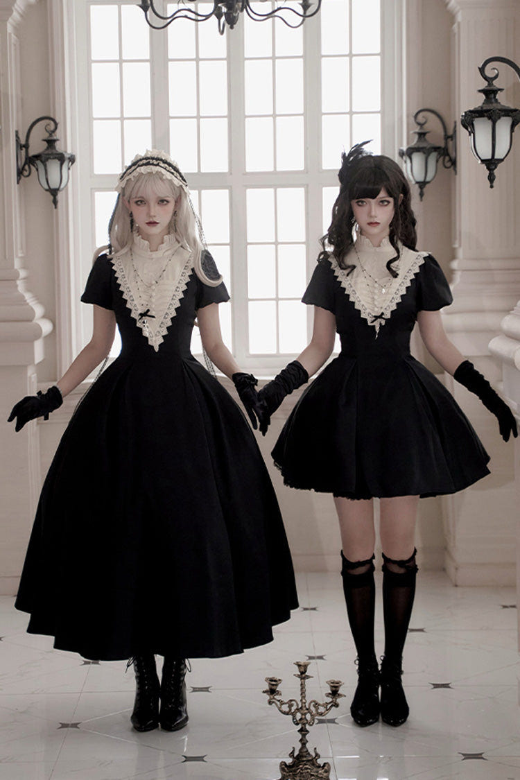 Black [Letters and Poems·Nocturne] Nun Long Sleeves Ruffle Gothic Lolita Short Dress - Product - 10