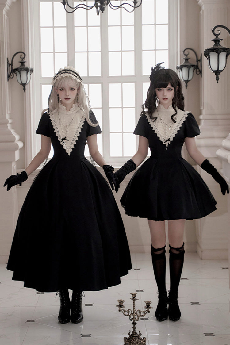 Black [Letters and Poems·Nocturne] Nun Long Sleeves Ruffle Gothic Lolita Short Dress - Product - 10