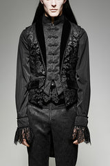Black Victorian Swallow Tail Sleeveless Print Mens Gothic Vest - Black - 1