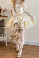 Apricot [Girl Love] Double-Layered Bowknot Lace Sweet Ballet Lolita Skirt Set - Product - 4