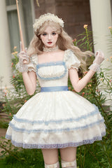 Ivory [Sea Salt Iced Tea] Square Collar Short Sleeves Ruffle Fishbone Sweet Lolita Short Dress - Product - 2