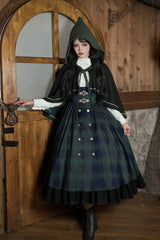 Blue/Green [Berlin's letter] Double-Layered Plaid Print Ruffle Bowknot Classic College Style Lolita Strap Dress Set 2 Versions - Product - 24