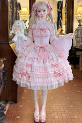 Pink [Little Lovetine] Multi-Layered Ruffle Bowknot Lace Sweet Gorgeous Lolita Jsk Dress - Product - 3