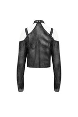 Black Off Shoulder Buckle Sheer Crop Women's Punk Shirt - Product - 9
