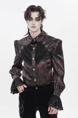 Red  Cross Spider Turn-down Collar Long Trumpet Sleeves Printed Lace Men's Gothic Shirt - Product - 11