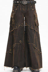 Coffee Eyelet Men's Gothic Pants Pocket Trousers - Product - 9