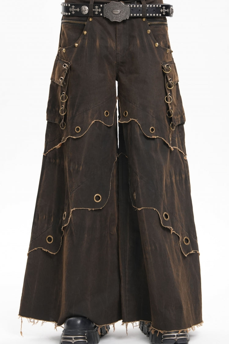 Coffee Eyelet Men's Gothic Pants Pocket Trousers - Product - 9
