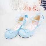 Bowknot Strappy Ruffle PU Sweet Lolita Shoes 5 Colors - Light Blue - 5