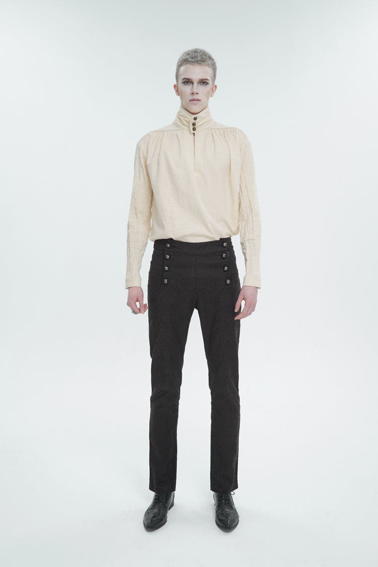 Stand Collar Ruched Men's Gothic Shirt - Product - 4