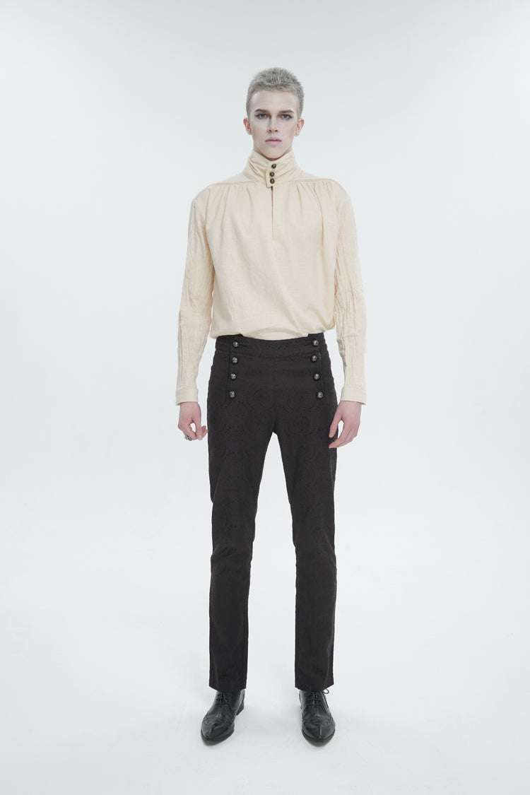 Stand Collar Ruched Men's Gothic Shirt - Product - 4