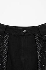 Black Stitching Mesh Unedged Detachable Women's Punk Pants - Product - 5