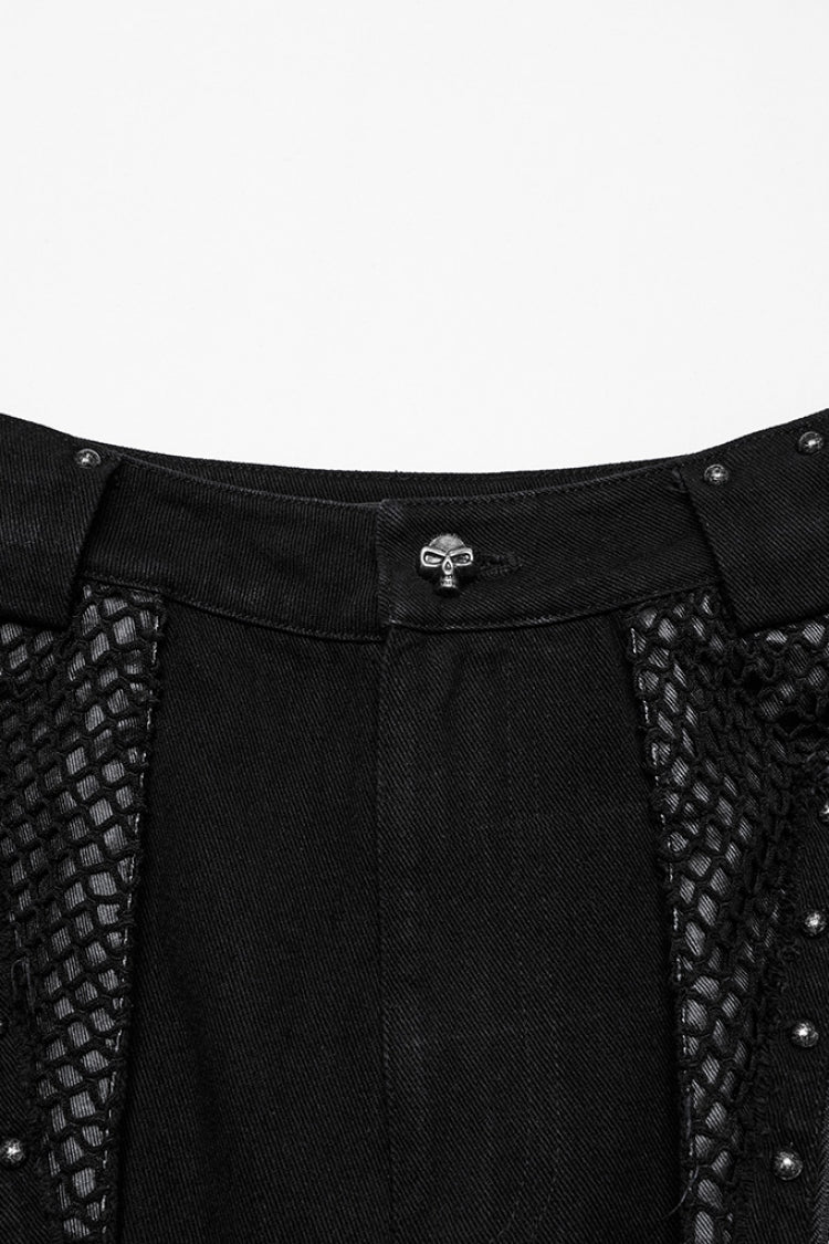 Black Stitching Mesh Unedged Detachable Women's Punk Pants - Product - 5