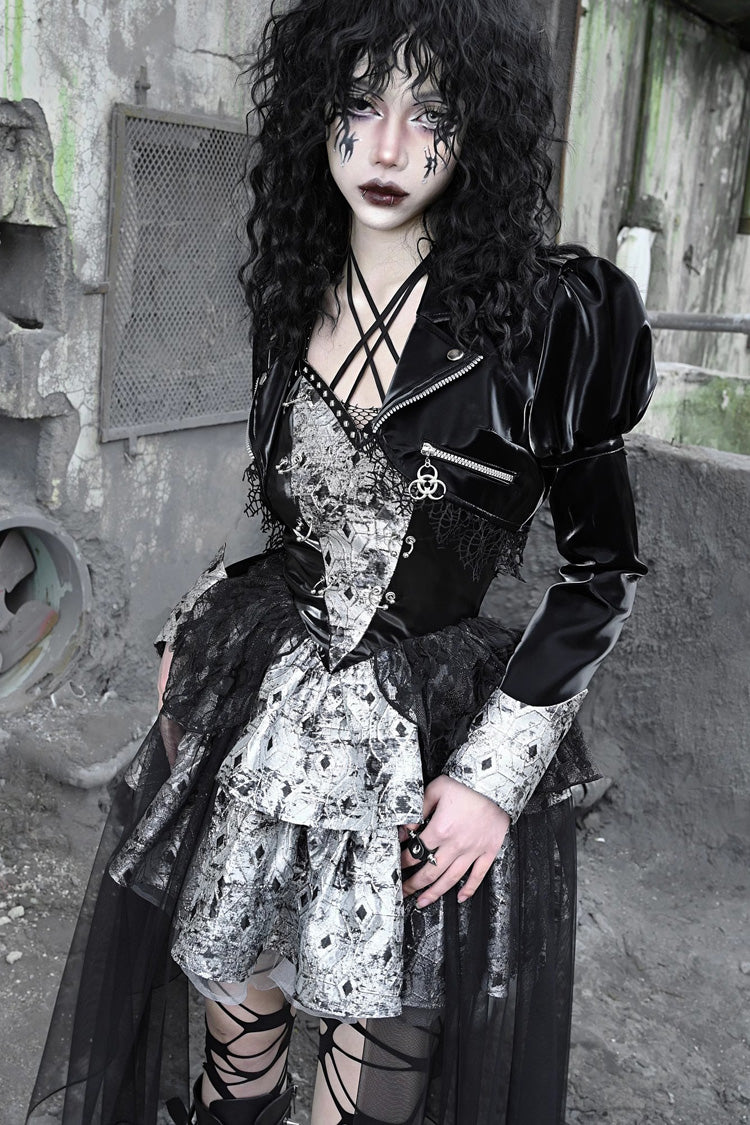 Black [Liquid Invasion] Halterneck Print Ruffle Gothic Lolita Jsk Dress - Product - 6