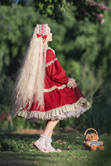 Red Cider House Long Sleeves Print Ruffle Cardigan Bowknot Sweet Lolita Dress - Product - 11