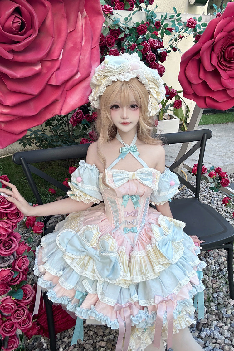 Multi-Color [Ribbon Dance] Multi-Layered Ruffle Bowknot Lace-Up Sweet Princess Lolita Dress - Product - 6
