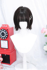 Dark Brown Light Air Bangs Lolita Short Curly Wig - Product - 2