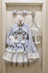 Blue [Snow Rabbit] Long Sleeves Ruffle Bowknot Fake Two Pieces Sweet Lolita Dress - Product - 3