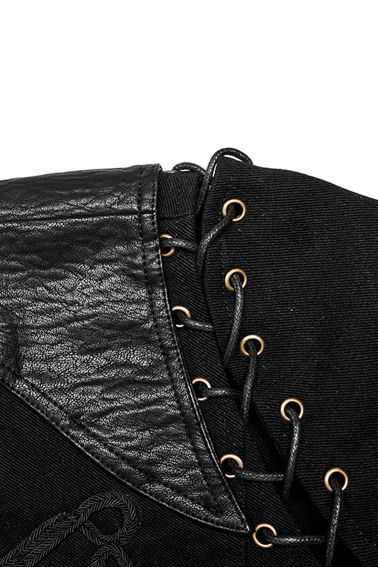 Black Metal Retro Button Decoration Long Sleeves Double Breasted Mens Steampunk Coat - Product - 9