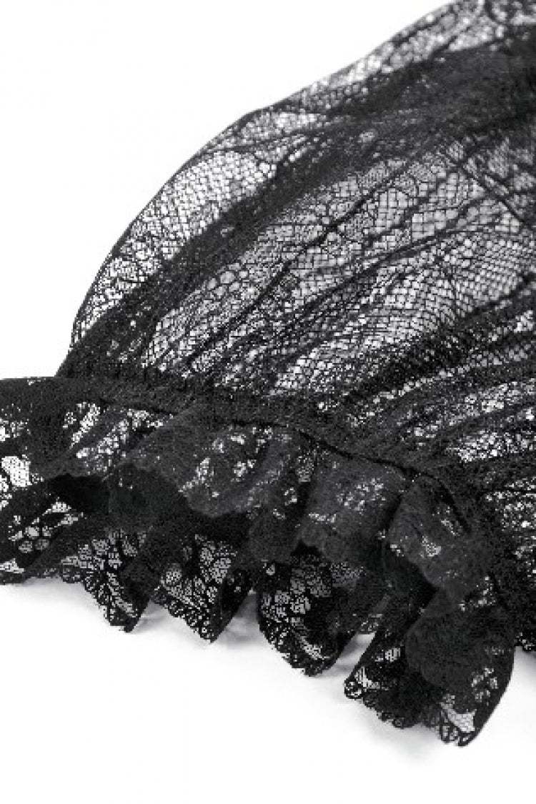 Black Lace Short Sleeves Cross Ruffled Women's Gothic Graduation Dress - Product - 16