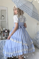 Blue Headbow Lace Ruffled Hanayome Sweet Lolita JSK Tiered Dress - Product - 3