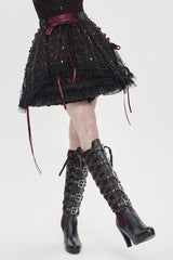Black/Red Multi-Layered Lace Lace-Up Women's Gothic Skirt - Product - 4