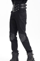 Black Stitching Buckle-up Studs Men's Gothic Pants - Product - 5